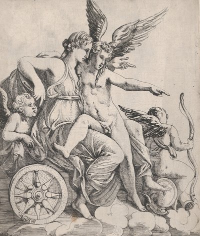 维纳斯和战车上的丘比特，1607-61。 作者 皮埃尔·比亚德