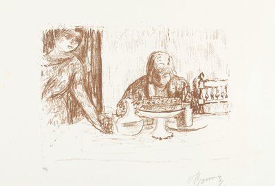 摆放着餐具和咖啡壶的餐桌旁的一男一女
La coupe et le compotier 作者 皮埃尔·博纳尔（艺术家签名）
