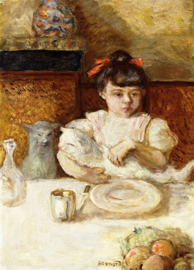 儿童和猫； Enfant et Chats，约1906年（布面油画） 作者 皮埃尔·邦纳德