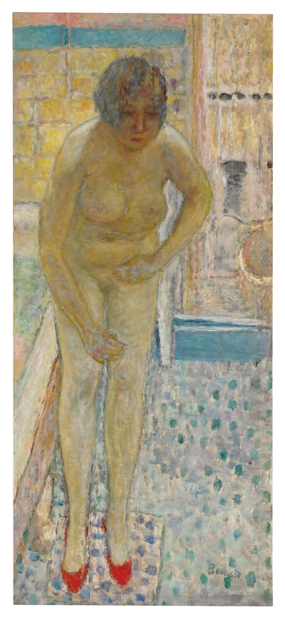 裸露红色拖鞋，约c.1932（布面油画） 作者 Pierre Bonnard