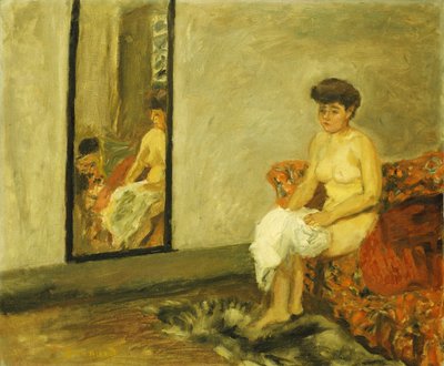 裸体坐在红色的椅子上；裸体坐在红色的椅子上 作者 Pierre Bonnard