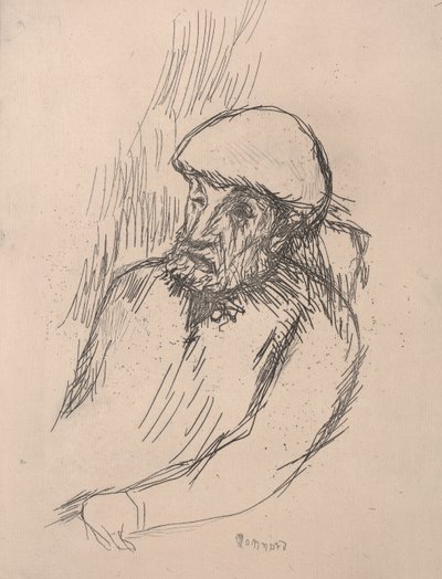 雷诺阿的肖像，约1916年（蚀刻画）。 作者 皮埃尔·邦纳德