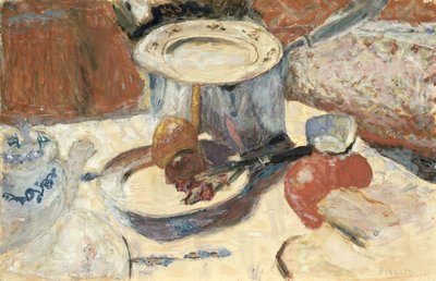 静物与汤锅，1930年（水粉和纸上的wc） 作者 Pierre Bonnard