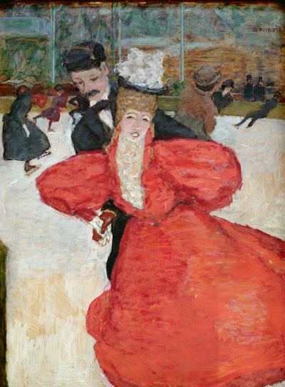 溜冰场或溜冰者，约1896-98年（裱在画板上的油画）。 作者 皮埃尔·邦纳德