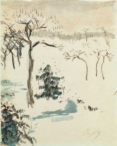 1910年的冬季景观（wc和铅笔在纸上） 作者 皮埃尔·邦纳德