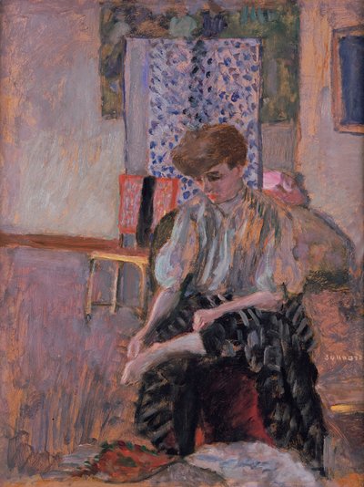 穿上她的长筒袜的女人 作者 Pierre Bonnard