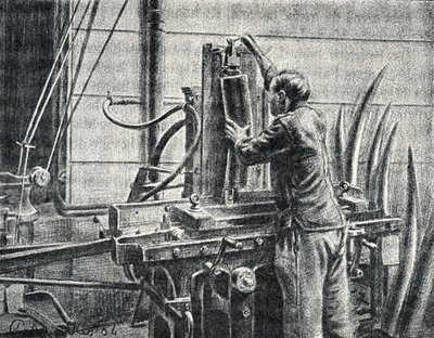 象牙工匠切割象牙 皮埃尔-卡尔梅特 "Excursion a travers les metiers "作品中的雕刻 私人收藏 作者 皮埃尔·卡尔梅特