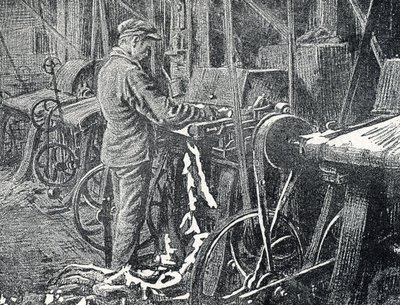 皮革业：毛皮机械割草 皮埃尔-卡尔梅特 "Excursion a travers les metiers "中的雕刻 私人收藏 作者 皮埃尔·卡尔梅特