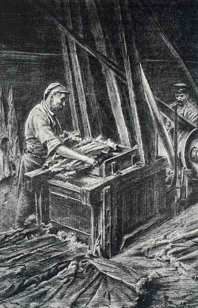 Peausserie, le corroyage：皮革工艺，将兽皮软化，使其更加丰满 皮埃尔-卡尔梅特珍贵藏品中的版画 作者 皮埃尔·卡尔梅特
