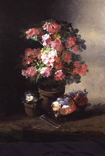 花盆里的玫瑰静物，约1870年 作者 皮埃尔·卡米尔·贡捷