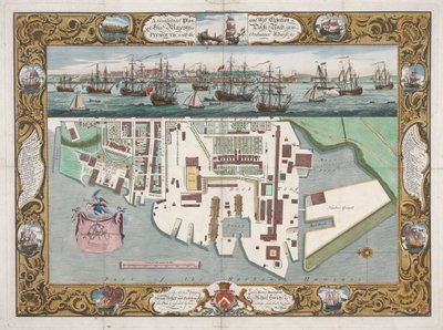 靠近普利茅斯和法令码头 (Ordinary Wharfe)... 作者 Pierre-Charles Canot