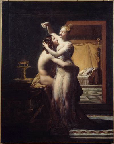 英雄和莱安德烈恋人英雄和莱安德烈，传奇夫妇。 Pierre Claude Delorme (1783-1859) 的绘画，十九世纪布雷斯特，美术博物馆。 作者 皮埃尔-克劳德·德洛姆
