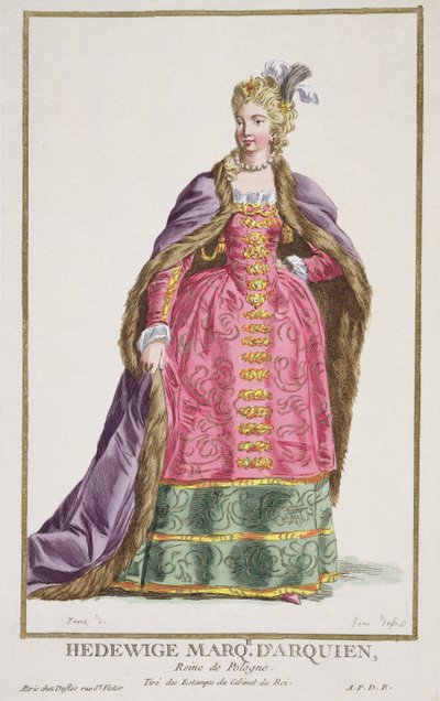 Hedwig，Marquise d&39;Arquien，波兰女王，来自“所有现有国家的服装的印刷品，代表范围和Dignites”，1780年出版（手工制作的Eng 作者 皮埃尔·杜弗洛斯