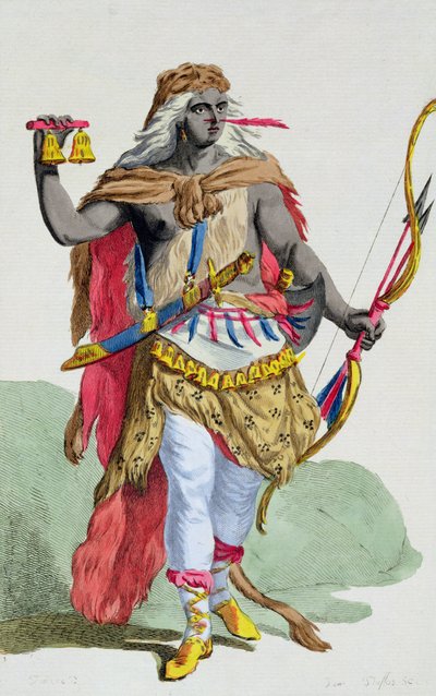 安娜-恩津加女王（1583-1663 年），选自《Receuil des Estampes, representant les Rangs et les Dignites, suivant le Costume de toutes les Nations existantes》，1780 年出版（手工彩色雕刻）。 作者 皮埃尔·杜弗洛斯