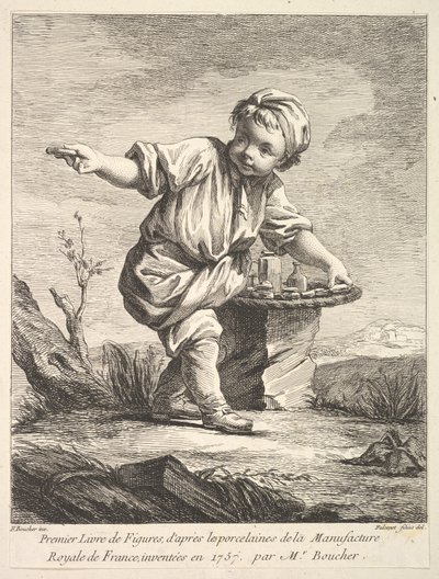 带小男孩拿着篮子的前奏曲，出自总理里弗尔·德·弗格斯daprèsles po ...，1757年。 作者 皮埃尔·艾蒂安·法尔科内