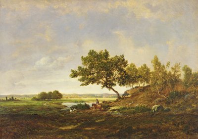 山脚下的池塘，c.1848-55（木材上油） 作者 Pierre Etienne Theodore Rousseau
