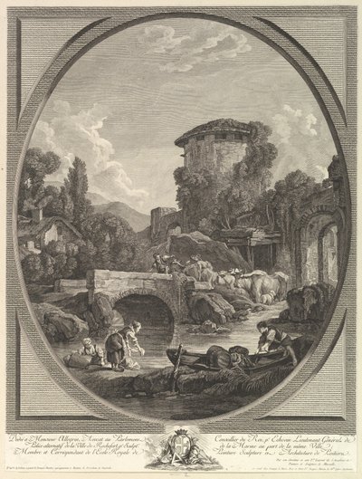 Paysage au Pont et au Pigeonnier 有桥和鸽子窝的风景，18世纪。 作者 皮埃尔·弗朗索瓦·洛朗