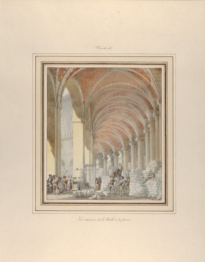 La Halle aux Blés, 内部视图, 约1810年。 作者 Pierre Francois Leonard Fontaine