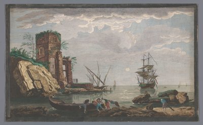 月光下土伦市附近海岸的景色 Vüe des environs de Toulon（物体上的标题） 作者 让·弗朗索瓦·费拉迪尼