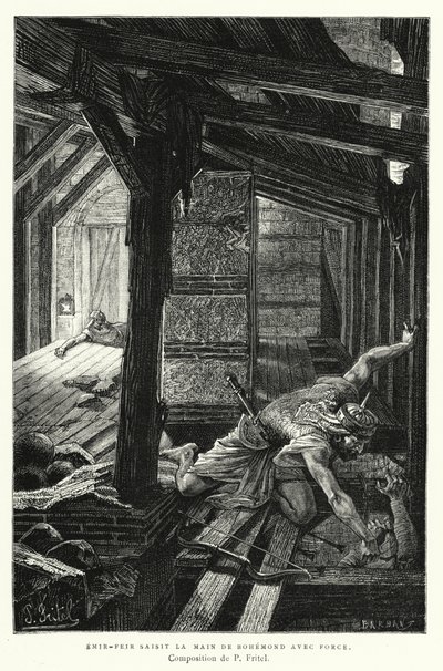 Emir-Feir 用力抓住 Bohemond 的手（雕刻） 作者 皮埃尔·弗里特尔