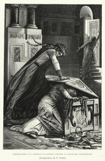 Fredegonde Lui Serrait La Gorge Contre La Planche Inferieure (engraving) 作者 皮埃尔·弗里特尔