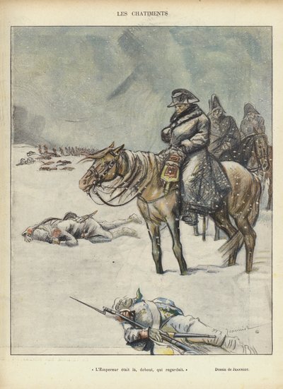 Napoelon从莫斯科撤退，Le Rire的插图 作者 Pierre Georges Jeanniot