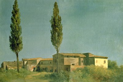 在Villa Farnese：The Two Poplars，c.1777（石油卡） 作者 皮埃尔·亨利·德·瓦朗谢讷