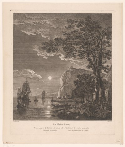 夜景与海岸上的船只
La Pleine Lune（物上标题）。 作者 皮埃尔·雅克·杜雷