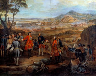 法兰德斯战役（1745-1747）：“1744 年 10 月 11 日在布里斯高围攻弗里堡””路易十五指挥军事行动。 Pierre Nicolas Lenfant (1704-1787) 的画作，18 世纪太阳。 2,75x2,5 m 作者 皮埃尔·伦凡特