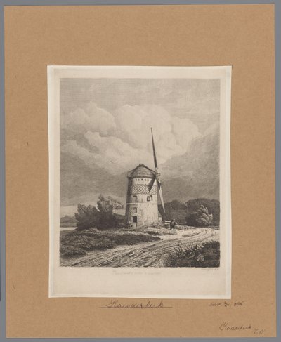 位于 Koudekerk aan den Rijn 的 Steenenmolen 或伦勃朗磨坊的景观 库克克的伦勃朗磨坊（物品上的标题） 作者 皮埃尔·路易斯·杜布克