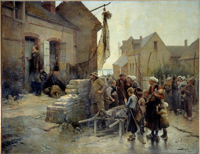 Return from the Tempete A sailor knocks at the door of a woman of a sinner who died in a tempete to tell her the news. Painting by Pierre Marie Beyle (1838-1902) 19th century Fecamp, Museum of the Newfoundland 作者 皮埃尔·玛丽·贝伊尔