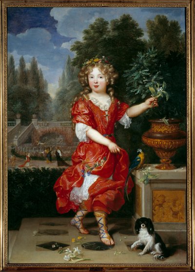 布洛瓦小姐(1666-1739)脚下的肖像 玛丽-安妮-德-波旁，路易十四的女儿和拉-瓦利埃小姐，未来的孔蒂公主 画家：皮埃尔-米尼亚尔（1612-1695） 17世纪的太阳。1,38x0,98米 作者 Pierre Mignard
