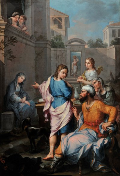到达拉格·托比（Raguel Tobie）的房子时，要女儿嫁给她（布面油画） 作者 Pierre Parrocel