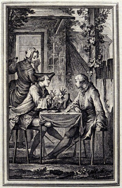耳朵的制造者或贻贝的制造者。载于Jean de La Fontaine的 "Tales et nouvelles en vers"，阿姆斯特丹1776年。P.P.Choffard插图。 作者 皮埃尔·菲利普·肖法尔
