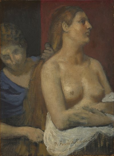 一位女仆，梳理女人的头发，约。 1883年 作者 皮埃尔·普维斯·德·沙瓦纳