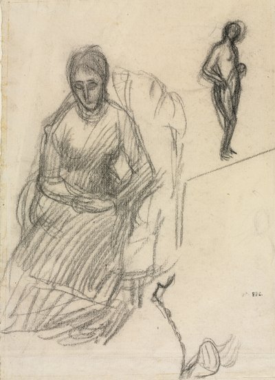 玛丽-坎塔库泽纳夫人研究；站立女性裸体研究，约 1883 年（黑粉笔） 作者 皮埃尔·普维斯·德·沙瓦纳