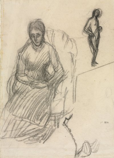 玛丽·坎塔库兹夫人蜡像研究，站立女性裸体研究，c。 1883年。 作者 皮埃尔·普维斯·德·沙瓦纳