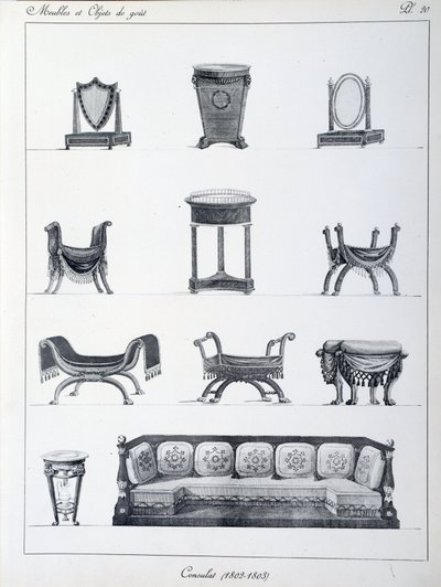 时期领事馆的家具（1802-1803）。 来自 Pierre de la Mesangere（1761-1831 年）的“家具和品味物品收藏”系列中的盘子。 巴黎。 装饰艺术 作者 皮埃尔·德拉·迈桑格