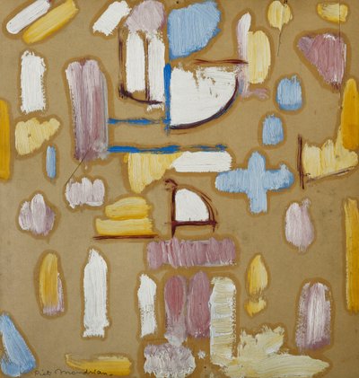 粉红色，蓝色，黄色和白色（教堂立面）组成，约1912年（船上有油） 作者 彼得·蒙德里安