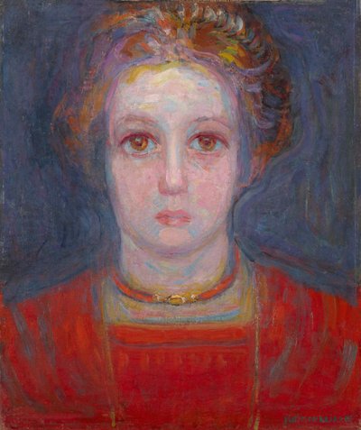 一个穿红衣服的女孩的肖像，1908年。 作者 彼得·蒙德里安