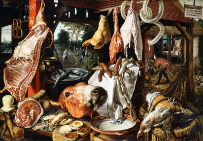 1551年，一家与神圣家族的屠夫摊位飞往埃及 作者 彼得·埃森（Pieter Aertsen）