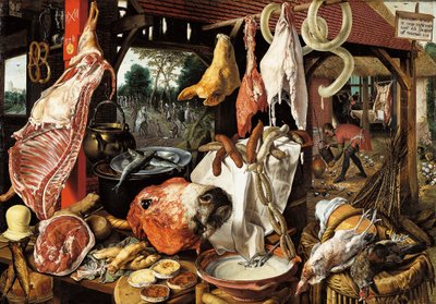 飞往埃及的屠夫摊位 作者 彼得·埃森（Pieter Aertsen）