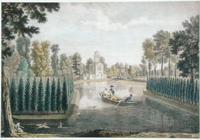 伦敦奇斯维克大厦的水花园，约1720-28（彩色雕刻）（另见176474）。 作者 Pieter Andreas (after) Rysbrack