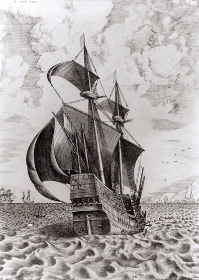 船，由Hieronymus Cock雕刻 作者 彼得·布鲁格（Pieter Bruegel）