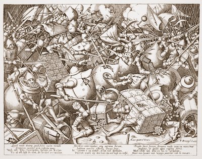 1570年后，由彼得·范德海登雕刻的“金钱之战” 作者 彼得·布鲁格（Pieter Bruegel）