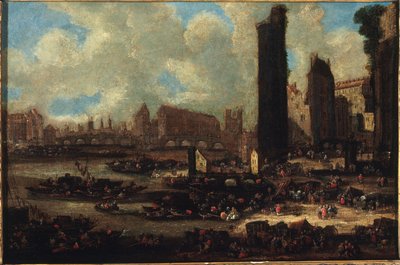 约 1650 年，奈夫桥、城市、巡回赛和奈斯勒门，约 1650 年（布面油画） 作者 彼得卡斯特尔
