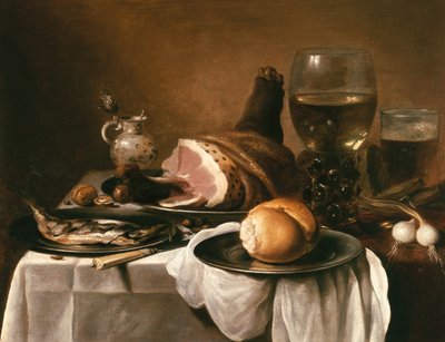 静物与火腿 作者 Pieter Claesz