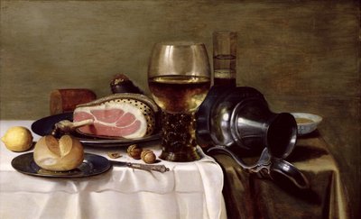 静物与火腿 作者 Pieter Claesz