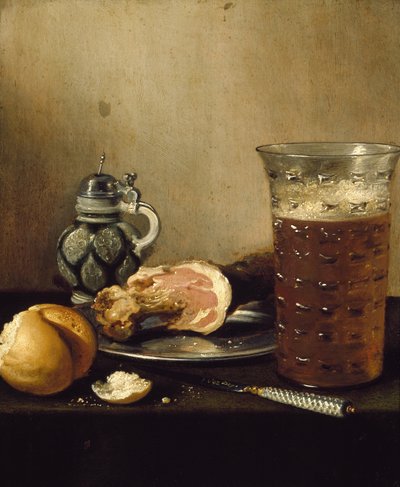 静物与火腿，17世纪 作者 Pieter Claesz