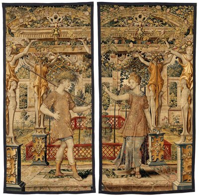 Vertumnus 和 Pomona：Vertumnus 转变为农民，约 1550 年（黄金、羊毛和丝绸） 作者 彼得·科克·范·阿尔斯特